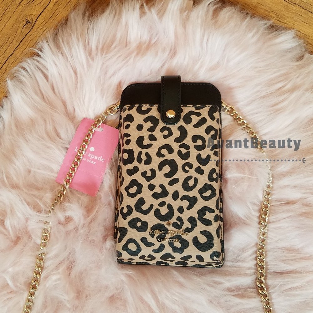 NWT Kate Spade Remi Graphic Leopard Black Multi North South Tab Phone Crossbody